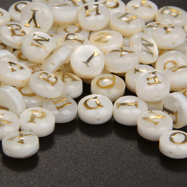 2/5/10Pcs Natural Shell Alphabet Bead 8mm Round Charms 26 Letter A-Z Mother  Of Pearl